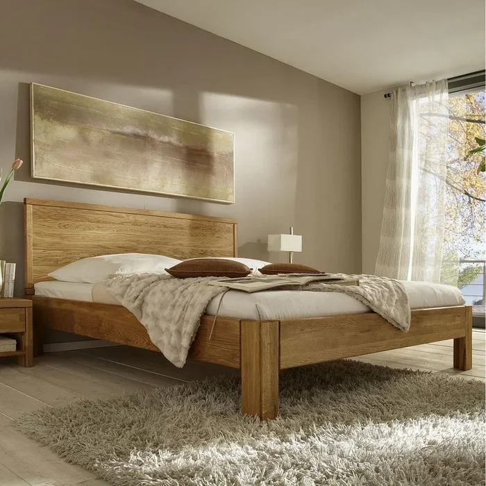 Bett 140×200 Eiche massiv Doppelbett Normalhöhe geölt