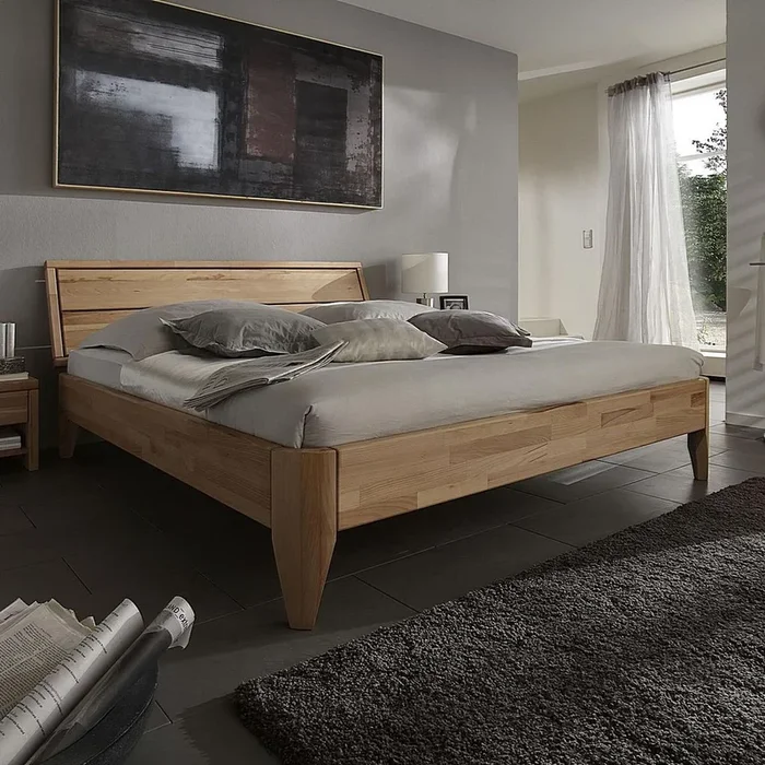 Bett 140×200 geölt Kernbuche Seniorenbett massiv Doppelbett parkettverleimt