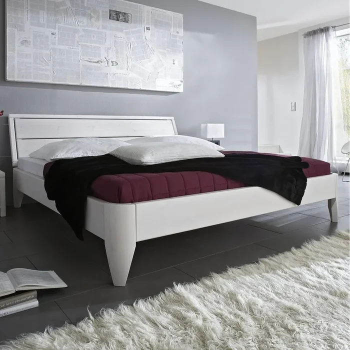 Bett 140×200 Kiefer massiv astfrei weiß Doppelbett lackiert