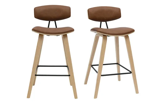 Braune und helle Holzdesign-Barhocker H69 cm (Set von 2) VASCO