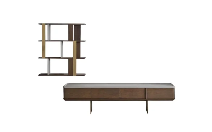 Braunes Wohnzimmer Set Stabiler TV-Schrank Designer Holz Ablageregale