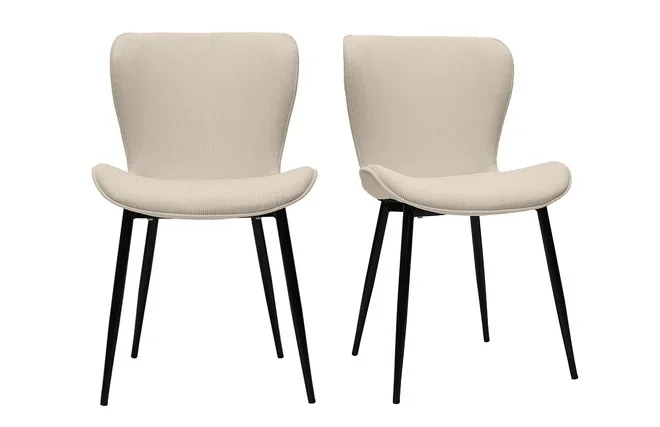 Design-St�hle aus beigem Cord mit Samteffekt und schwarzen Metallbeinen (2er-Set) ADDICT