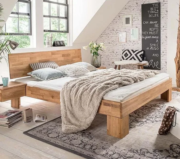 Doppelbett 160x200x45cm NXT ZENNA Kopfteil geschlossen Wildeiche massiv natur geölt