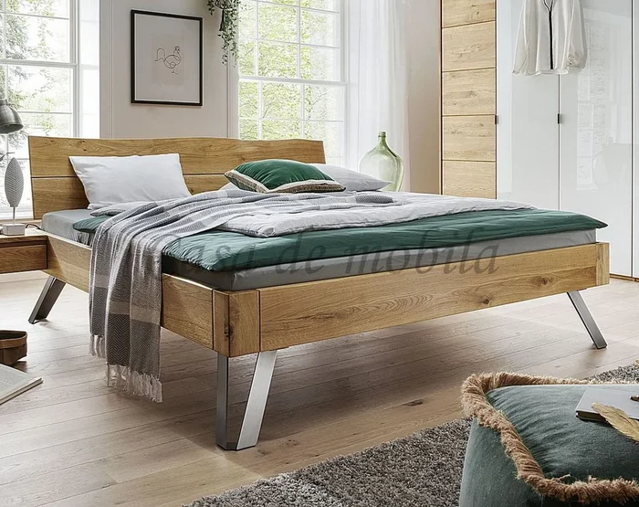 Doppelbett CLEVELAND 160x200x45cm natur geölt stabverleimt Kopfteil Baumkante