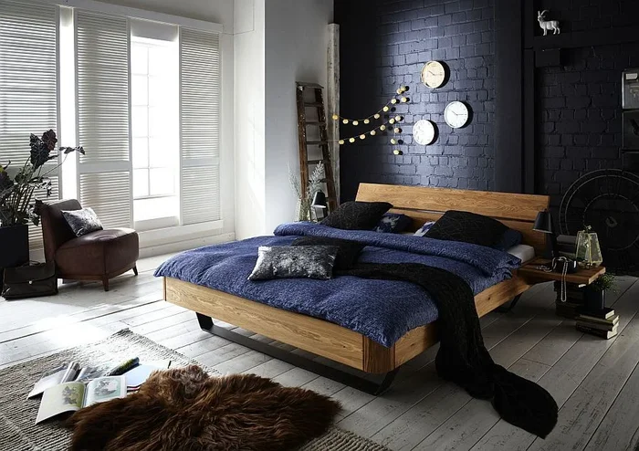 Doppelbett mit Metallbeinen Kufen 160x200cm Wildeiche massiv natur geölt