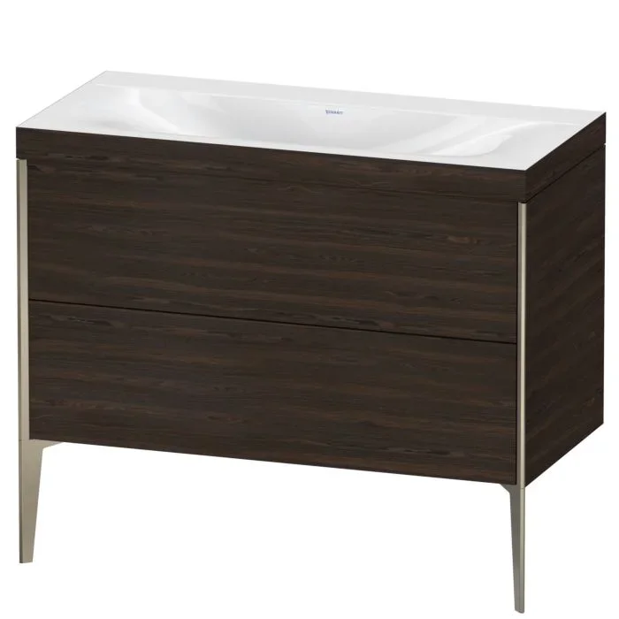 Duravit XViu Waschtisch-Unterschrank XV4711NB169C 100x48cm, 2 Auszüge, ohne Hahnloch, champagner matt, Rahmen C, nussbaum gebürstet