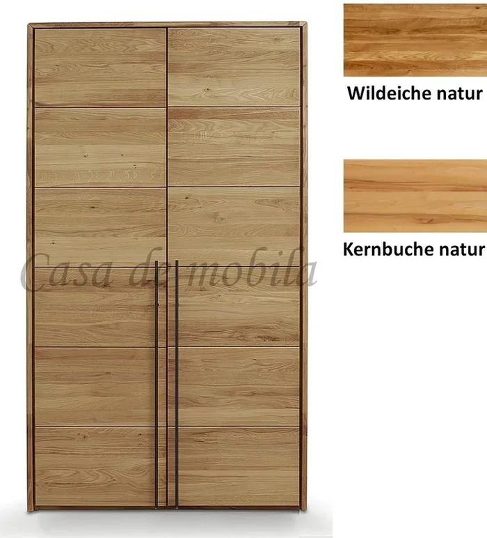 Echtholz Kleiderschrank 121x216x60cm 2türig Eiche Buche natur geölt