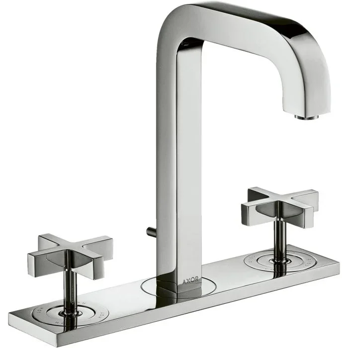 hansgrohe Axor Citterio 3-Loch-Waschtischarmatur 39134000 mit Ausladung 140mm, Zugstangen-Ablaufgarnitur, Platte, chrom