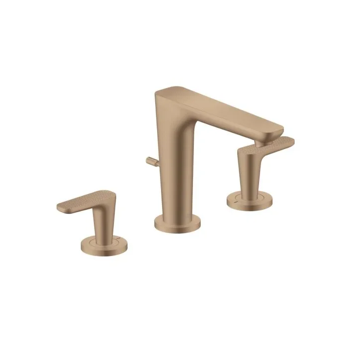 hansgrohe Axor Citterio C 3-Loch Waschtischarmatur 49061310 mit Zugstangen-Ablaufgarnitur, Cubic cut Brushed Red Gold