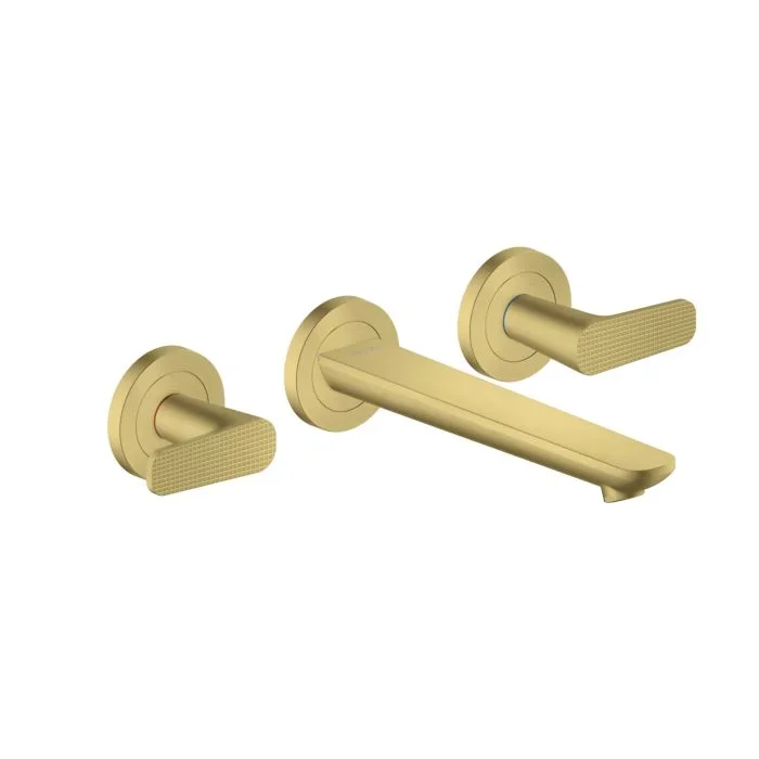 hansgrohe Axor Citterio C 3-Loch Waschtischarmatur für Wandmontage 49071950 Unterputz, mit Auslauf 195 mm Cubic cut, Brushed Brass