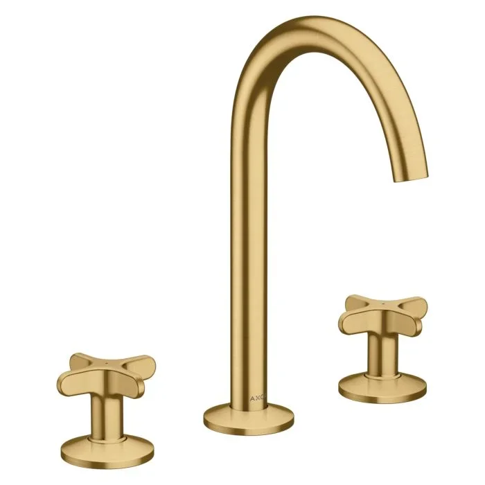 hansgrohe AXOR One 3-Loch Waschtischarmatur 170 48040250 Ausladung 140mm, mit Push-Open-Ablaufgarnitur, mit Kreuzgriff, brushed gold optic