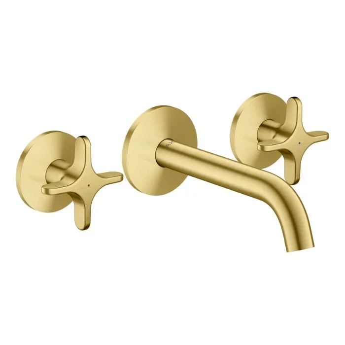 hansgrohe AXOR One 3-Loch Waschtischarmatur 48130950 Unterputz, Ausladung 160mm, Wandmontage mit Rosetten, mit Kreuzgriff, brushed brass