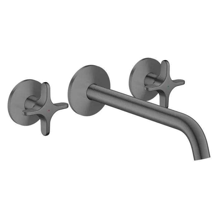 hansgrohe AXOR One 3-Loch Waschtischarmatur 48140340 Unterputz, Ausladung 220mm, Wandmontage mit Rosetten, mit Kreuzgriff, brushed black chrome