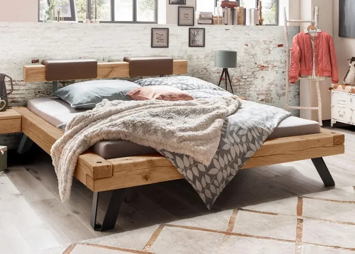 Holzbett Doppelbett 11 mit metallbeine 140,160,180,200,220x40cm Wildeiche massiv natur geölt