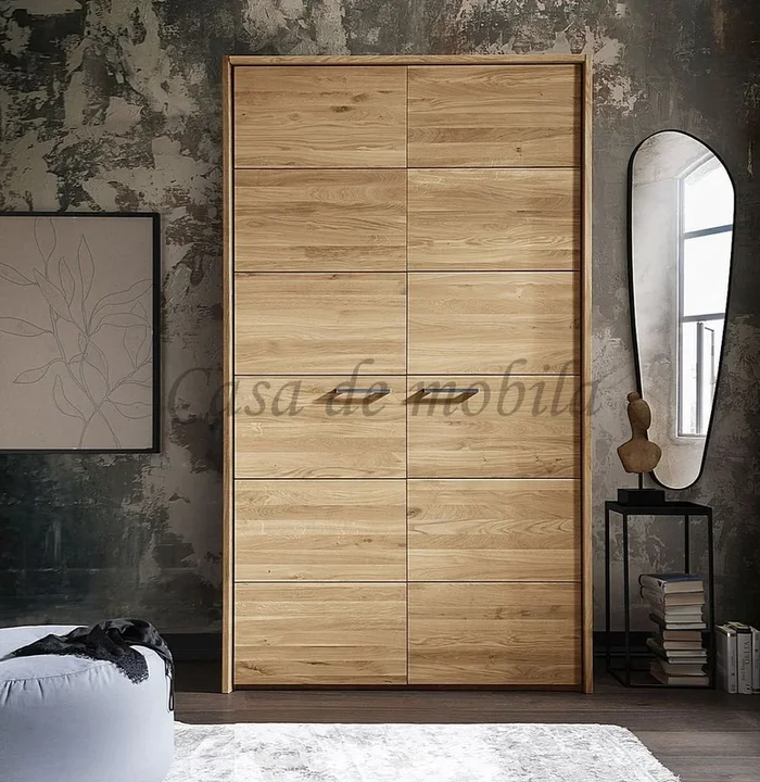 Massivholz Garderobenschrank DOINA 2türig 125x219x60cm Wildeiche massiv natur geölt
