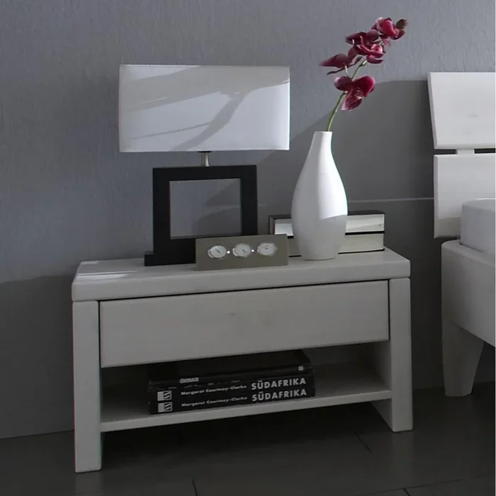 Massivholz Nachtkommode mit Schublade 59x45x42cm Kiefer massiv Astfrei weiß lackiert