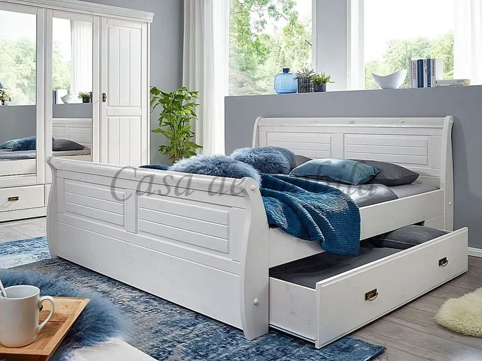 Doppelbett mit Schubladen Landhaus 180x200cm NEAPEL Kiefer massiv weiß