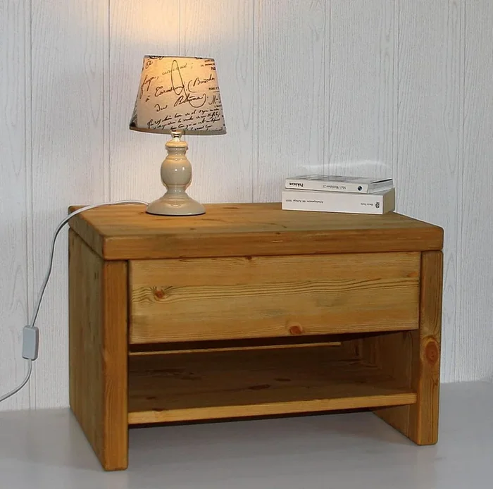 Nachtschrank mit Schublade und ablage Easy Sleep 59x45x42cm Kiefer massiv gelaugt geölt