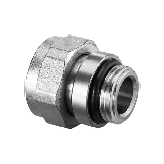 Oventrop Verschraubung 1019372 G 3/4 ÜMxG 1/2 AG, selbstdichtend, mit O-Ring, Messing vernickelt