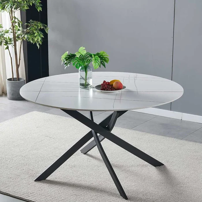 Runder Esstisch mit Platte aus Sinterstein – Calmagon