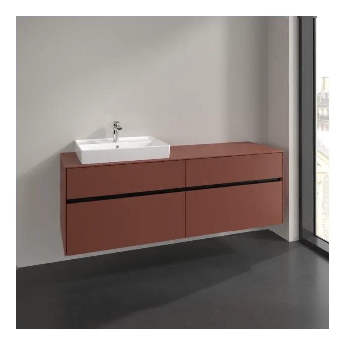 Villeroy und Boch Collaro Waschtischunterschrank C022B0AH 160×54,8x50cm, Waschtisch links, LED-Beleuchtung 12W, wine red