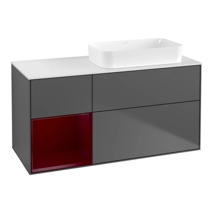 Villeroy und Boch Finion Waschtischunterschrank F681HBGK 120×60,3×50,1cm, Regal links Peony, Anthracite matt