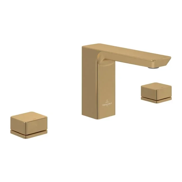 Villeroy und Boch Subway 3.0 Dreiloch-Waschtischarmatur TVW11200500076 fester Auslauf, ohne Ablaufgarnitur, brushed gold