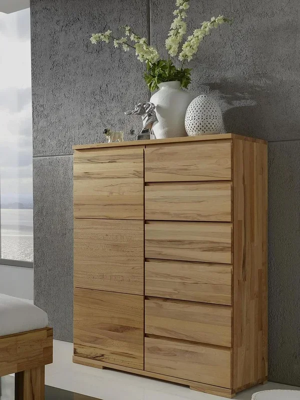 Wäscheschrank mit Schubladen SERIE B 90x131x45cm Kernbuche massiv Livos geölt
