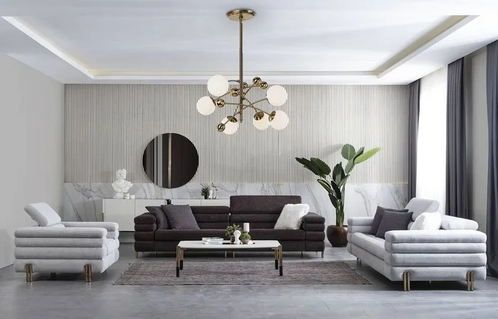 Wohnzimmer Designer Sofagarnitur 3+3+1 Sitzer Braune Couchgarnitur Set